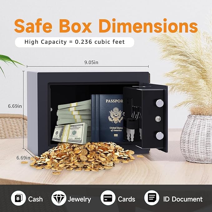 PATRON Small Safe Box for Money with Code and Keys，Solid Mini Safe for Kids with Digital Electronic Security Keypad for Home Office Hotel,Personal Money Safes for Cash,0.236 Cuft (Black) - Image 3