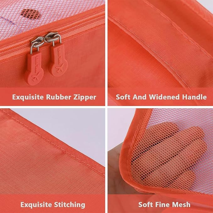 6 Set Packing Cubes for Travel Luggage Organizer Bags Reusable washable Suitcase Packing Cubes Set Travel Accessories Essentials (Orange) - Image 3