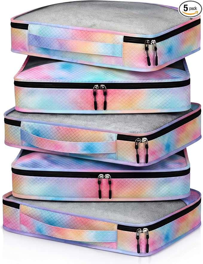 5 Pcs Packing Cubes for Suitcase Large Travel Cubes Carry on Luggage Organizer Bags for Clothes Accessories(S,Watercolor) by Bulyoou