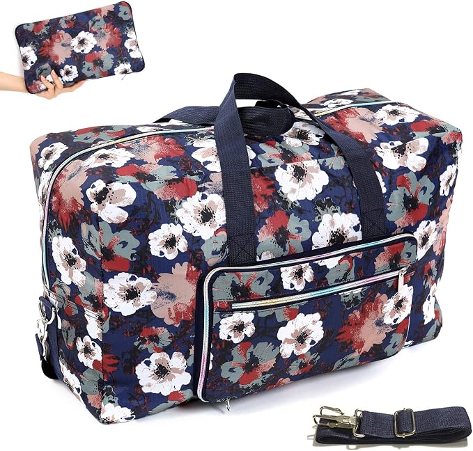 22" Foldable Large Travel Duffel Duffle Bag Sports Gym Tote Bag For Women Overnight Carryon Weekend Bag Shoulder Bag Water Resistant by Unknown