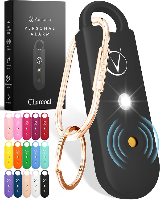 Vantamo Personal Alarm for Self Defense with Low Battery Notice, Strobe Light & Extra Loud 130 dB Double Speakers Safety Keychain Set for Women, Rechargeable Panic Button for Womens Self Defense by Vantamo
