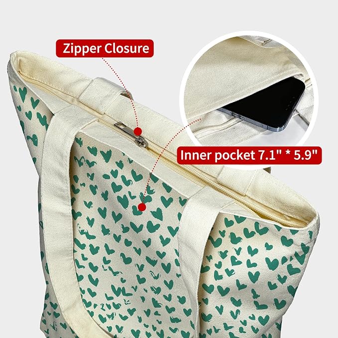 itgowisa Canvas Tote Bag for Women, Tote Bag with Zipper Inner Pocket, Zippered Canvas Bag for Shopping Work Grocery Everyday - Image 6