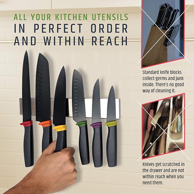 Premium 10 Inch Stainless Steel Magnetic Knife Holder For Wall - Professional Magnetic Knife Strip - Space-Saving Knife Rack/Knife Bar With Powerful Magnetic Pull Force (Upgraded Version) - Image 5