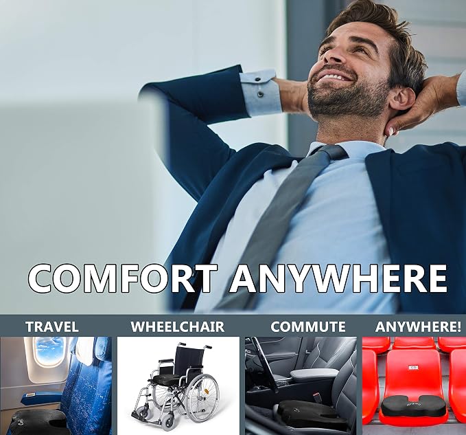 ComfiLife Premium Seat Cushion – 100% Memory Foam Office Chair Cushion, Back Relief (Navy) - Image 7