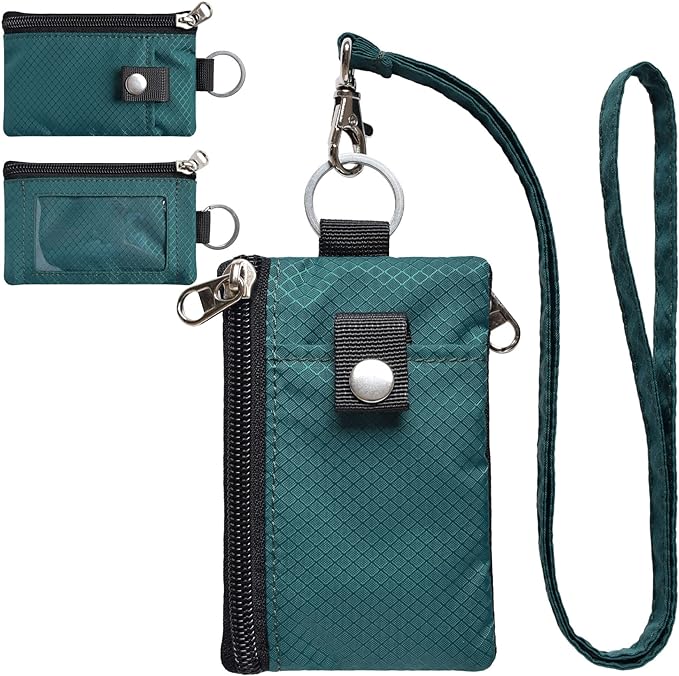 CHENSPRX Minimalist RFID Blocking Small Wallet with ID Window,WaterResistant Zip Id Case Wallet with Lanyard Keychain for Cards,Cash,Travel,Women,Men by CHENSPRX