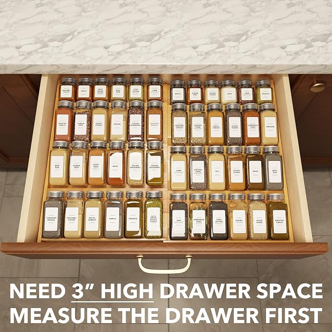 SpaceAid Bamboo Spice Drawer Organizer, (Need 3" Deep Drawer) Expandable 4 Tier Spices Rack for Cabinet, Kitchen Seasoning Storage Insert (Jars Not Included, From 12" to 23" Wide) - Image 4