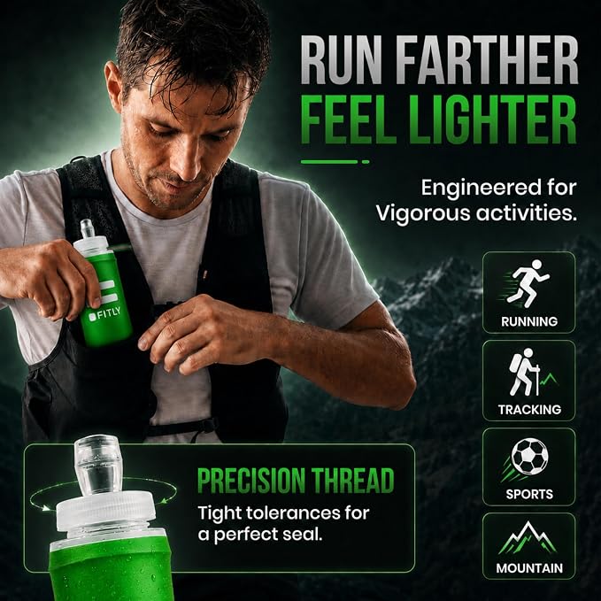 FITLY Soft Flask - Shrink As You Drink Soft Water Bottle for Hydration Pack - Folding Water Bottle Ideal for Running, Hiking, Cycling, Climbing & Rigorous Activity - Image 5