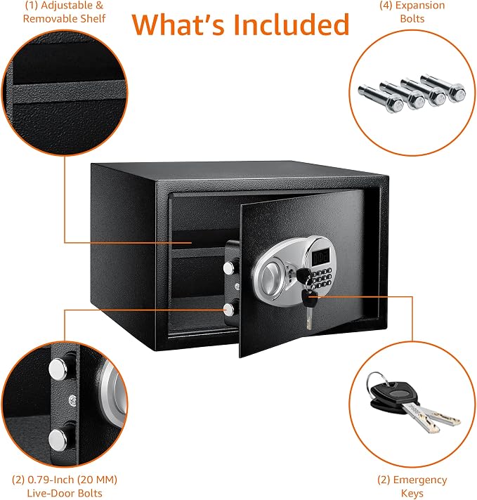 Amazon Basics Steel Security Safe and Lock Box with Digital Keypad, Easy to Use, Removable Shelf, Secure Cash, Jewelry, Documents, Black, 1.2 Cubic Feet, 16.9-x-14.6-x-10.6-inches (WxDxH) - Image 4