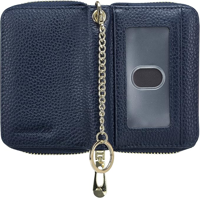 imeetu Rfid Credit Card Holder, Businese Card Case, Wallet for Women Men | Genuine Leather Card Wallet with id Window, Keychain & Double Zipper, Water-resistan Small Wallet with Gift Box, Daily Travel - Image 4