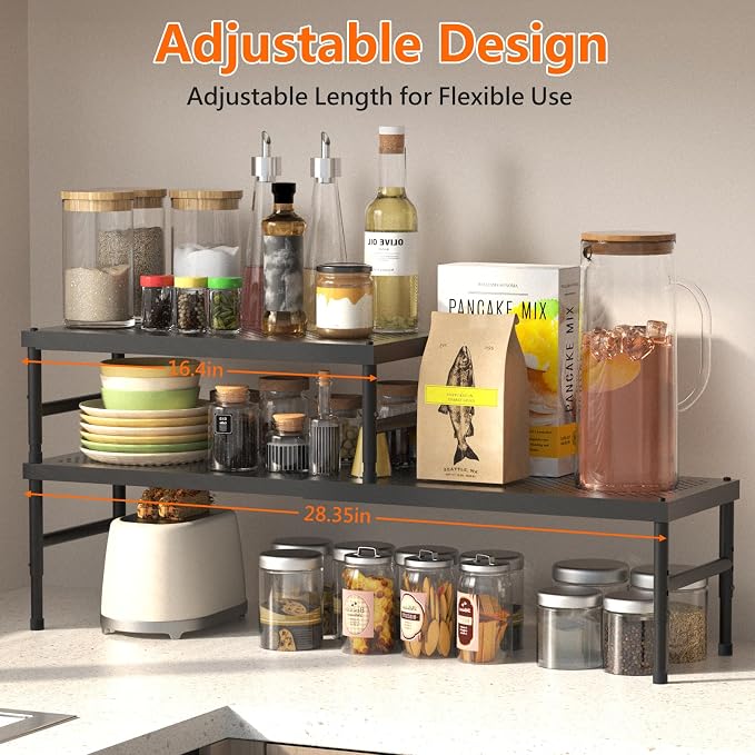 HI NINGER Expandable adjustable stackable kitchen organizer,Spice Racks,Counter Shelf for Cabinets,Small Cupboard Organizers,Heavy Duty Metal Pantry Storage Shelves Racks for kitchen,cabinet - Image 3