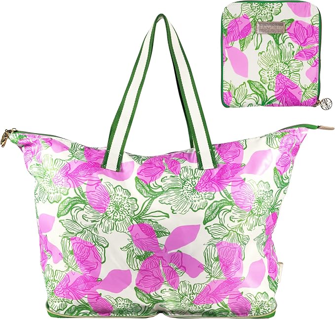 Lilly Pulitzer Large Packable Tote, Reusable Grocery Bag that Packs Into Itself, Tote with Shoulder Strap and Zipper by Unknown