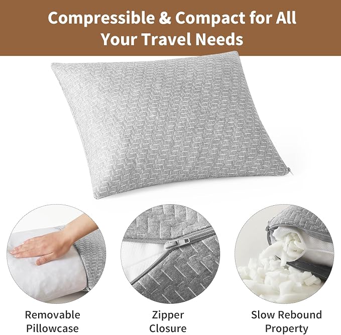 Camping Pillow Shredded Memory Foam Pillow, Compressible Travel Pillow Breathable Cover, Ideal Backpacking Airplane Hiking - Image 4