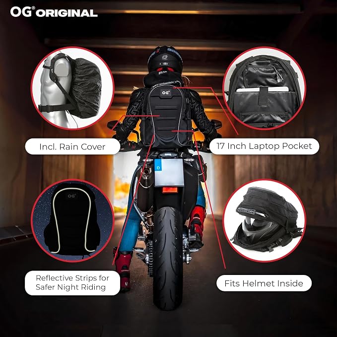 CityRunner Waterproof Motorcycle Backpack 2 Helmets 3 Carry Options 30-35L | Expandable storage with laptop compartment, helmet strap and reflective details for commuting, touring and daily rides. - Image 5