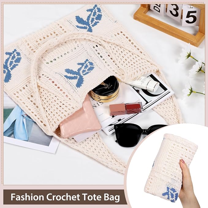 Sightor Crochet Tote Bag, Mesh Beach Bag Knit Summer Hobo Bag for Women | Beach Tote bag Vacation Outfits Aesthetic Boho Bag - Image 5