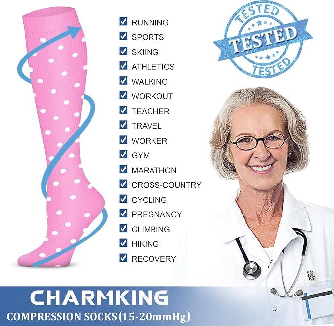 CHARMKING Compression Socks for Women & Men Circulation (3 Pairs) 15-20 mmHg is Best Support for Athletic Running Cycling - Image 5