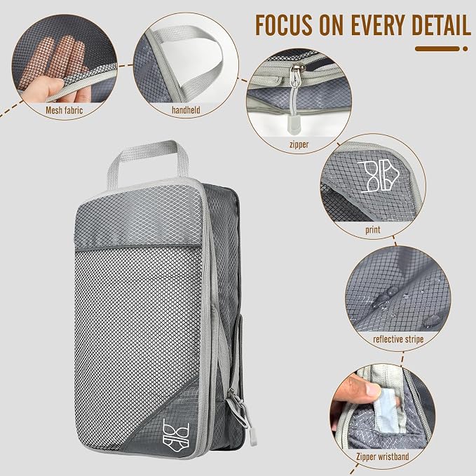 8 Set Compression Packing Cubes for Travel, Expandable Luggage Organizer with Shoe Bag & Laundry Bag - Lightweight Suitcase & Backpack Travel Essentials (Gray) - Image 4