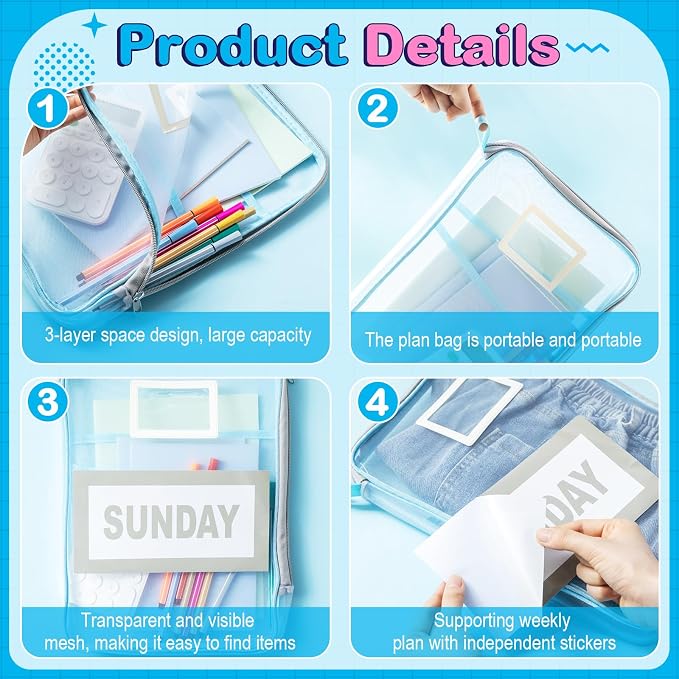 Honoson Packing Cubes for Travel Kids Days of Week Packing Cubes with Labels Clear Zippered Storage Bag for Kids Travel summer camp essentials - Image 4