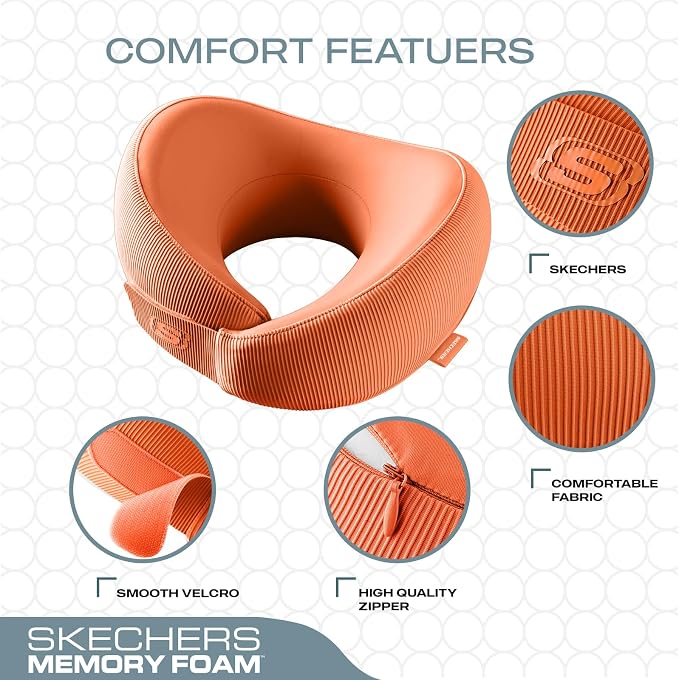 Skechers Women's Memory Foam Neck Pillow, Comfortable & Breathable Travel Pillow, Neck Pillow Airplane for Travel, Car Rides, Home, and Office Use, Ergonomic Design for Men and Women,Orange - Image 3