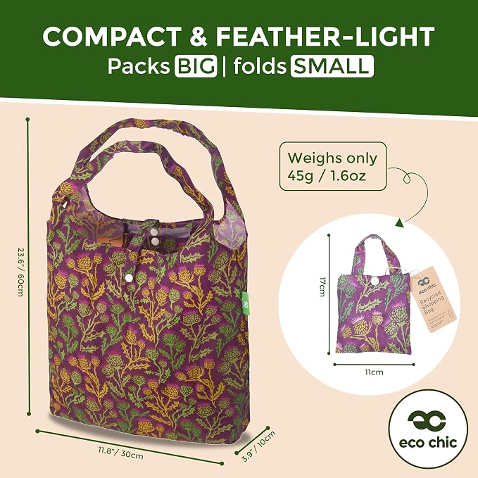 ECO CHIC Foldable Reusable Grocery Bags - Lightweight, Recycled & Reusable Shopping Bag - Waterproof Packable Tote - Image 4