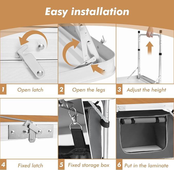 Camp Field Camping Folding Aluminum Table with Adjustable Legs for Outdoor Travel Beach, Backyards, BBQ, Party and Picnic Foldable Table - Image 4