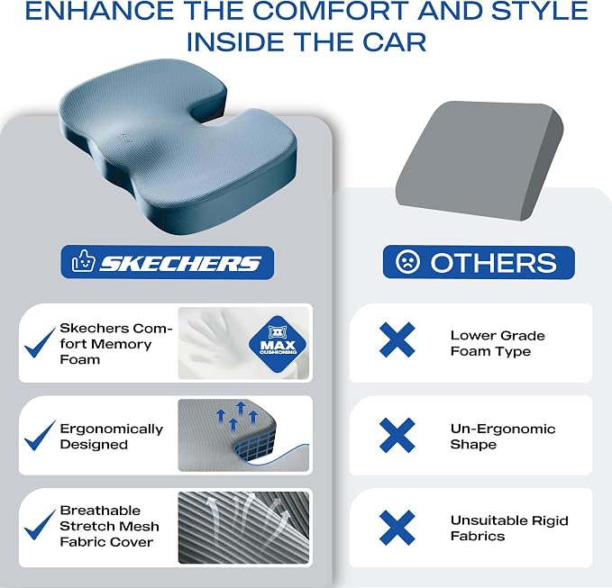 Skechers Memory Foam Seat Cushion,Office Chair Cushion for Tailbone Pain Relief,Butt Pillow for Office Chair,Car seat Cushion,Computer Desk,Long Sitting Office Workers,and Car Drivers,Blue - Image 6