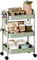 Heavy-Duty Rolling Cart 3 Tier Metal Utility Storage Cart | with Casters, Hooks & Hanging Cups, Rolling Storage Organizer for Kitchen Office Craft Snack Book by Unknown