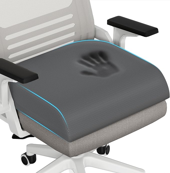 TranquilRelax 2XL Memory Foam Seat Cushion for Office Chair, 3.7-Inch, Gray | Medium-firm Support for Long Sitting, Washable Mesh Cover, Non-slip Base, Perfect for Car Seats & Short Drivers by Unknown