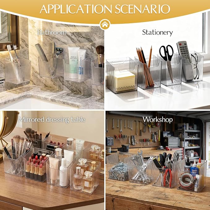 4 PCS Wall Mount Organizer, Cabinet Door Organizer Storage with Adhesive Bins Inside Cabinet Door Storage, Makeup Organizer, Basket for Kitchen Bathroom - Image 6