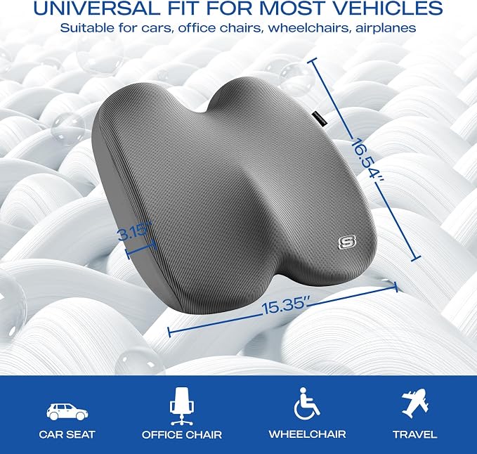 Skechers Seat Cushion, Ergonomic Memory Foam Cushion for Long Sitting Hours on Office & Home Chair, Car Seat Cushion for Sciatica, Coccyx Cushion,Gray - Image 5