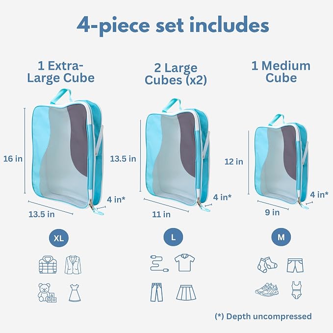 Compression Packing Cubes for Travel, Packing Cubes for Carry on Suitcases, Large Luggage Organizers 4-Pack, Travel Accessories Set for women, Tropical Teal - Image 2