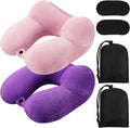 Sintuff 2 Pack Inflatable Travel Pillow for Airplanes Inflatable Neck Flight Pillows with Compact Bag and Blindfold for Traveling, Airplane, Train, Car, Office(Light Pink and Violet) by Sintuff