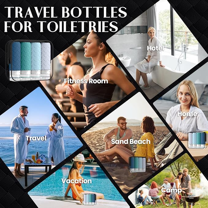 Silevoler Travel Bottles for Toiletries, TSA-Approved Travel Size Container | Woven Pattern BPA Free Silicone Leak Proof Refillable Liqus Shampoo And Conditioner Essentials Toiletry Bottles(Mint Greeen) - Image 7