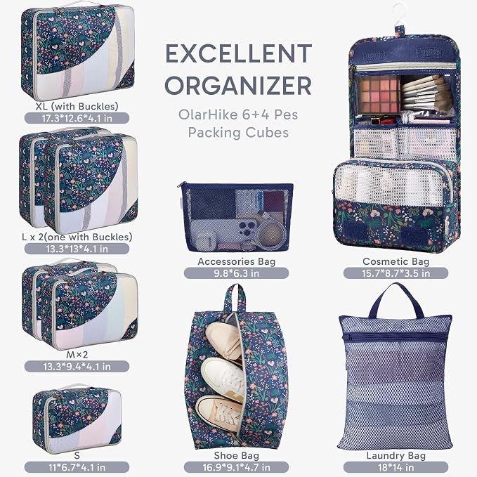 OlarHike 10 Set Packing Cubes for Travel,Gifts for Women Mom,Anti-Tearing Suitcase Organizer,with Over 1000 pcs Mesh Holes,Vacation Essentials & Accessories for Cruise Ship - Image 2