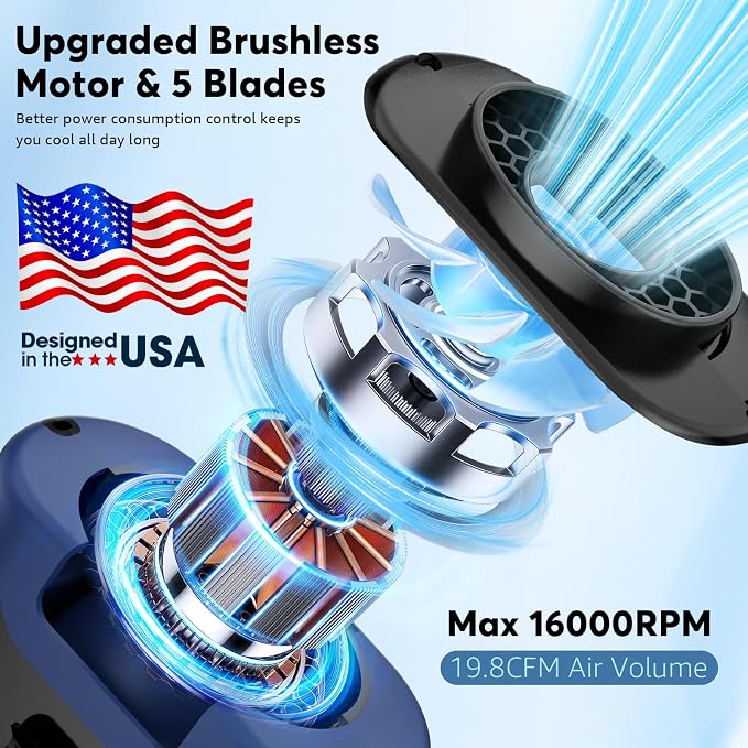 AI Portable Fan Rechargeable -10000mAh, 40H Work Time with 5 Speeds 16000RPM Strong Airflow, Personal Waist Fan with Flashlight for Clip On Belt, Neck, Desk, Outdoor Indoor Jobsite Camping Travel - Image 2