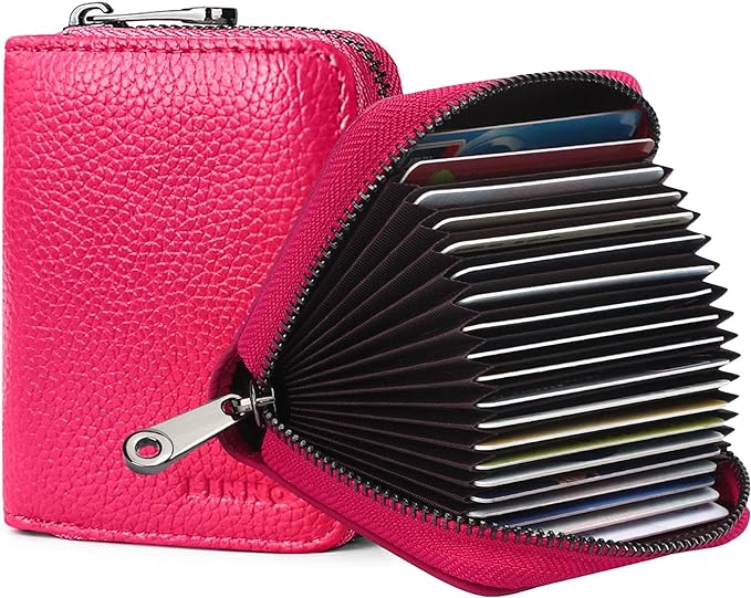 Linno RFID 20 Slots Credit Card Holder Genuine Leather Small Wallet for Women or Men with Zipper by Linno
