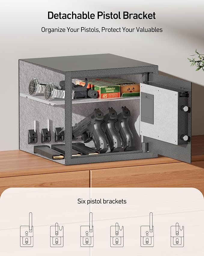 BILLCONCH Biometric Gun Safe for 6 Pistols, Large Handgun Safe for Home | 1.4 Cu Ft Safe for Documents and Valuables Quick Access by Fingerprint,Keypad,App,Key. Voice Guide, Silent Mode, LCD Display - Image 2