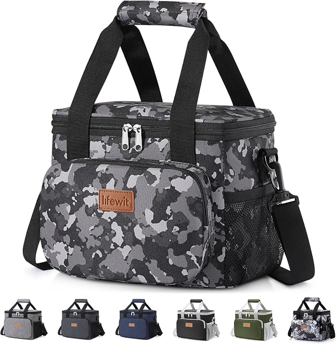 Lifewit Medium Lunch Bag, Insulated Lunch Box, Soft Cooler Cooling Tote for Adult Men Women, Black Camo 12-Can (9L) by Lifewit