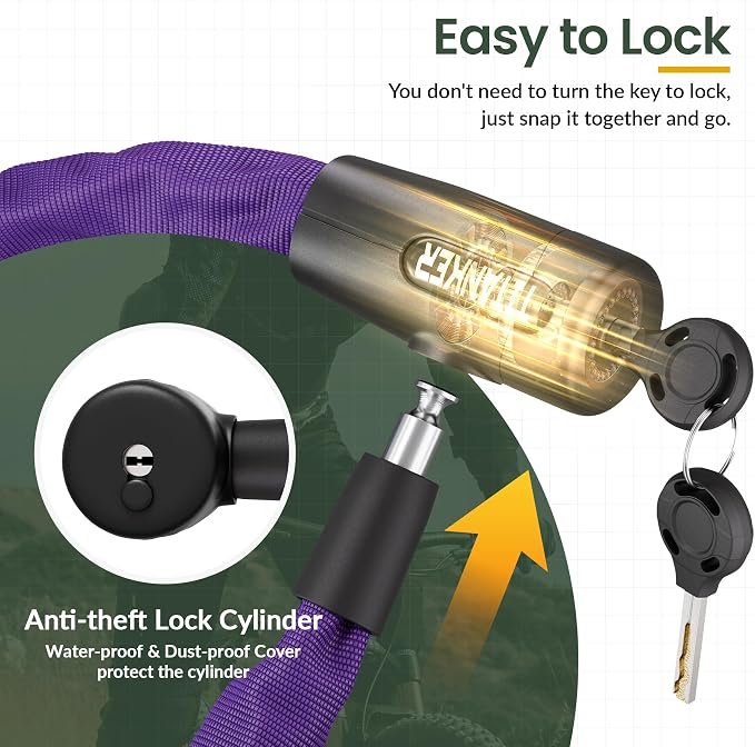Titanker Bike Chain Lock with Keys, 3.3 Feet Security Heavy Duty Anti-Theft Bicycle Chain Locks for Bike, Motorcycle, Bicycle, Door, Gate, Fence, Grill (6mm, 8mm, 10mm Thick Chain) - Image 3