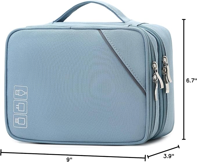 Lanola Electronic Accessories Case,Electronics Travel Organizer, Portable Double Layer Cable Storage Bag for Cord, Charger, Flash Drive, Phone, SD Card,Flash Drive,Adapter - Light Blue - Image 8