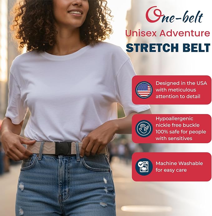 Unisex Adventure Stretch Belt, 1.30" Width, Non Slip, Travel Friendly Buckle. Designed in USA. - Image 5