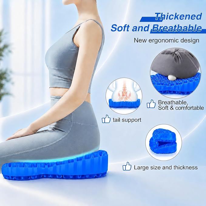 Thicken 19.7in Seat Cushion, Gel Seat Cushion for Long Sitting–Office Chair, Wheelchair, Car Cushion, Large Cooling Pad for Back Pain, Sciatica, Tailbone Pain Relief | Office Chair, Wheelchair, Car Cushion, Large Cooling Pad for Back Pain, Sciatica, Ta... - Image 3