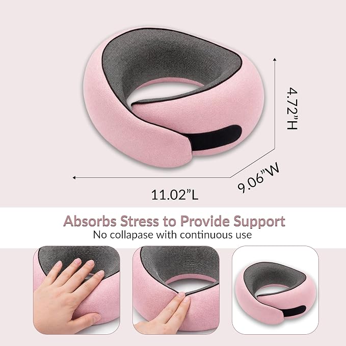 Travel Neck Pillow,Ergonomic 360° Memory Foam Support for Head, Neck. Adjustable for Long Flights. Soft &Washable Cover, EVA Box, 3D Eye Mask, Earplugs, Hair Tie & Luxury Bag (Pink) - Image 7