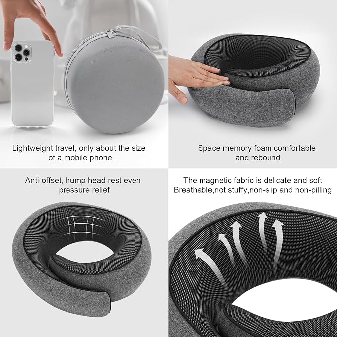 Travel Pillows -Travel Neck Pillow for Airplanes | Comfortable Ergonomic 360° Support Pillows for Sleeping, Car, Office,Airport Travel Essentials, Charcoal Grey - Image 7