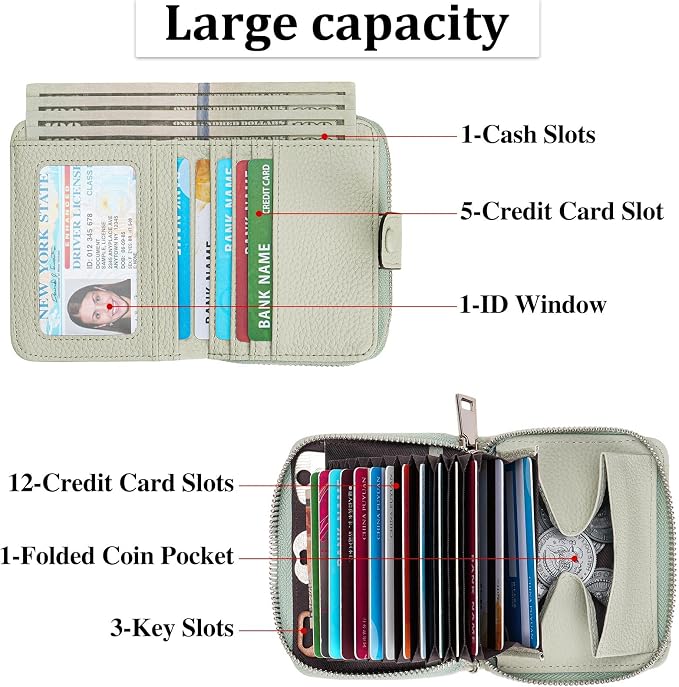 GAEKEAO Women's Leather Wallet RFID Blocking Card Holder with Many Compartments Small Purse with Zipper Key Chain Wallets - Image 2