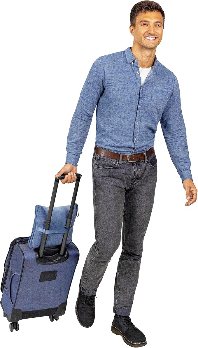 BlueHills Premium Soft Long Travel Blanket Airplane Throw - Grayish Blue | 70 X 48 Long Travel Blanket Pillow, Luggage Strap & Backpack Clip, Large Compact 2 in 1 Throw Airplane Traveling Essentials - Image 6