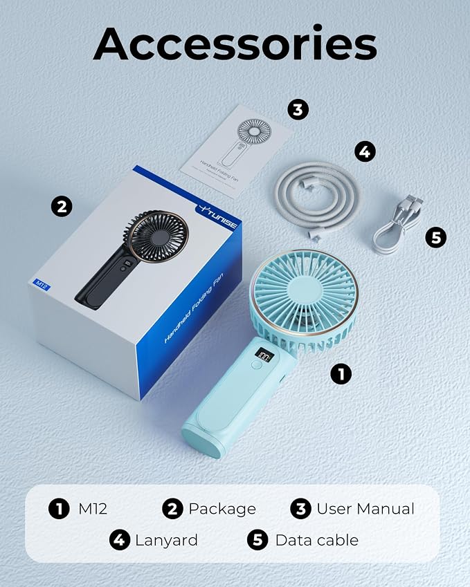 TUNISE Portable Handheld Fan, 4000mAh, 180 Adjustable, 6 Speed Wind, USB Rechargeable Foldable Fan with Real-Time Electricity Display - Image 8