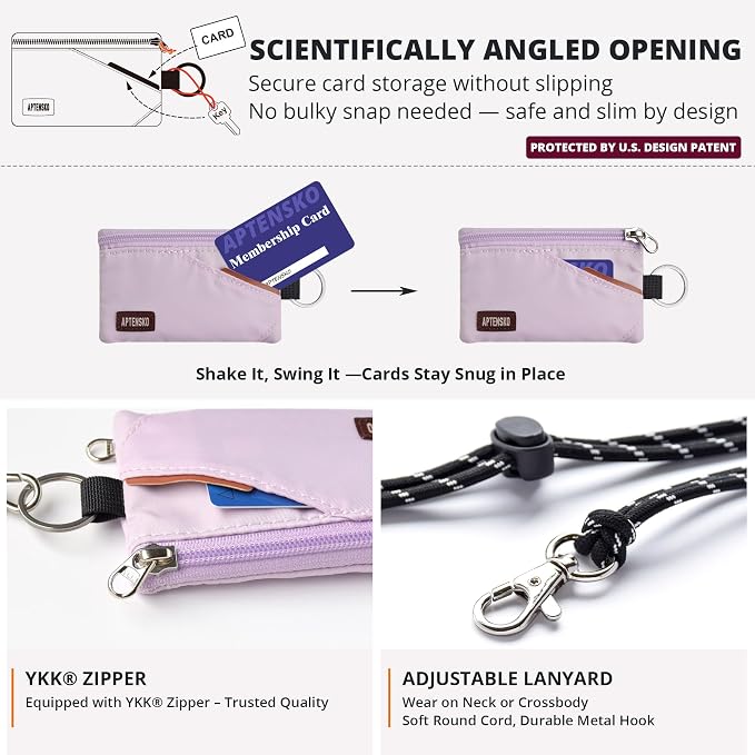 RFID Blocking Travel Wallet with Adjustable Lanyard, Small Nylon Zipper Pouch and Badge Holder for ID, Credit Cards, Cash, Keys, Commuters (Soft Lilac) - Image 6