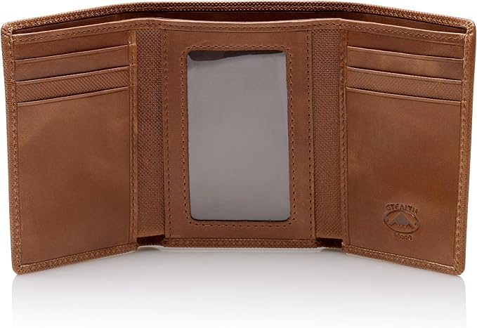 Stealth Mode Trifold Leather Wallet for Men with RFID Blocking | Brown Crunch Top Grain Napa Leather, 9 Card Slots, ID Window, Gift Box – Gift for Dad, Husband, or Son by StealthModeWallets