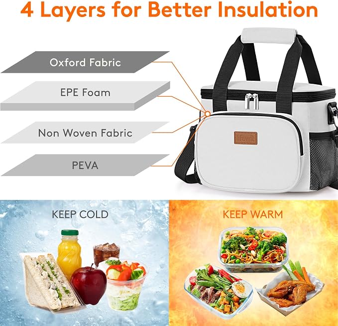 Lifewit Medium Lunch Bag, Insulated Lunch Box, Soft Cooler Cooling Tote for Adult Men Women, Sliver Gray 12-Can (9L) - Image 2