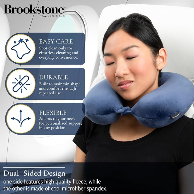 Brookstone Travel Neck Pillow - Lightweight U-Shaped Memory Foam Travel Pillow for Airplane, Car Travels & Sleeping, Blue | Brookstone Travel Neck Pillow Lightweight U-Shaped Memory Foam Pillow - Image 3